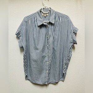 MADEWELL Blue and White Striped Short Sleeve Button Down Shirt Size S
